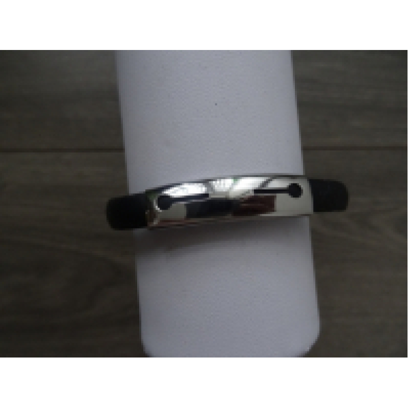 Armband rubber met rvs schildje 2 strepen/bol